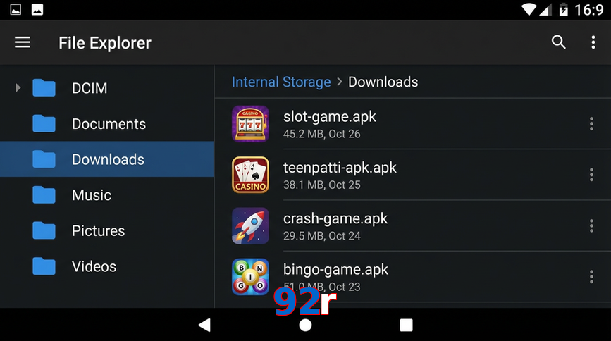 Main screen of 92R gameapk page for PK players